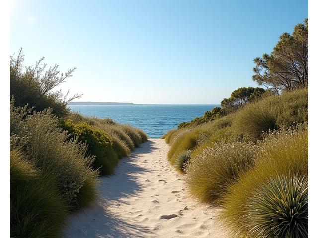 Lush garden with native seaside plants overlooking the ocean